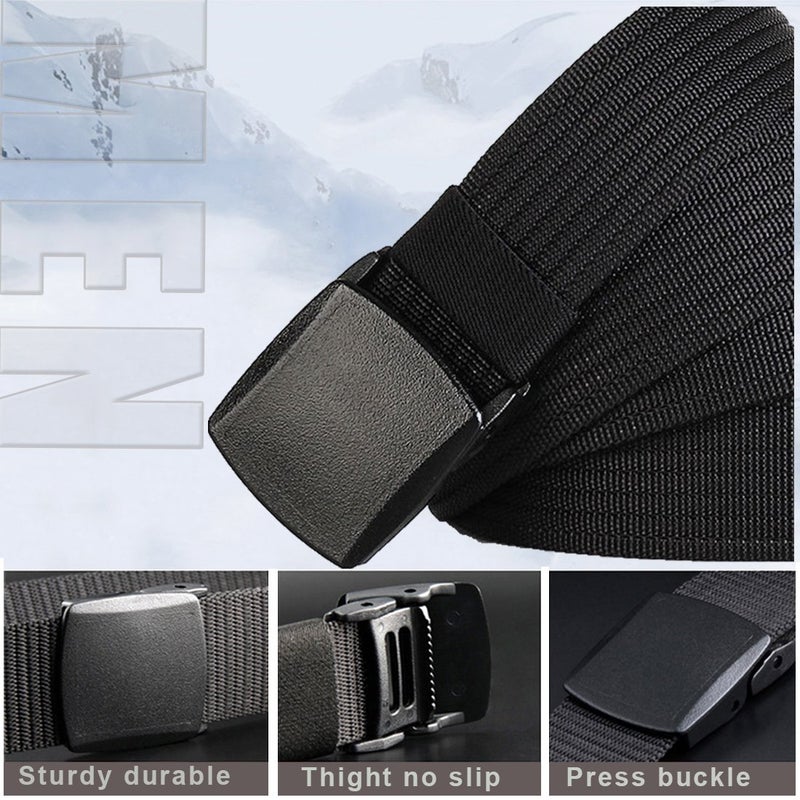 HOANAN Non-Metal Nylon Belt, Mens Casual Web Jeans Waist Belt Tactical Work Belt, Black + Coyote Brown - Image 2